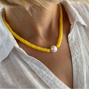 Anthropologie Yellow Beaded Pearl Necklace